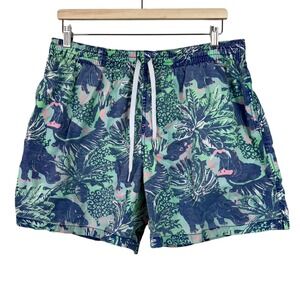 Chubbies Mens XL Hippos Tropical Print Swim Trunks Blue 5.5 Inseam Lined Beach